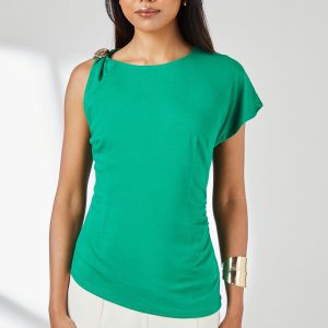 Asymmetric Trim Detail Jersey Top