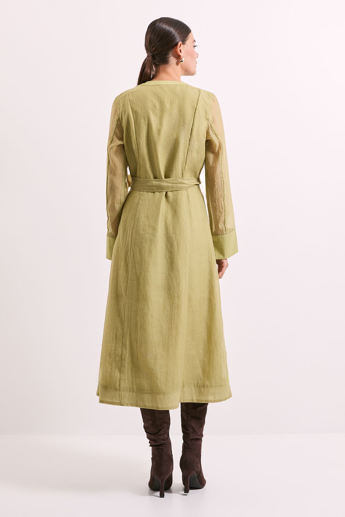 Green Patch Pocket Detail Organza Shirt Dress - Image 4
