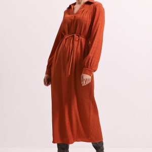 Crinkle Column Shirt Mid Dress