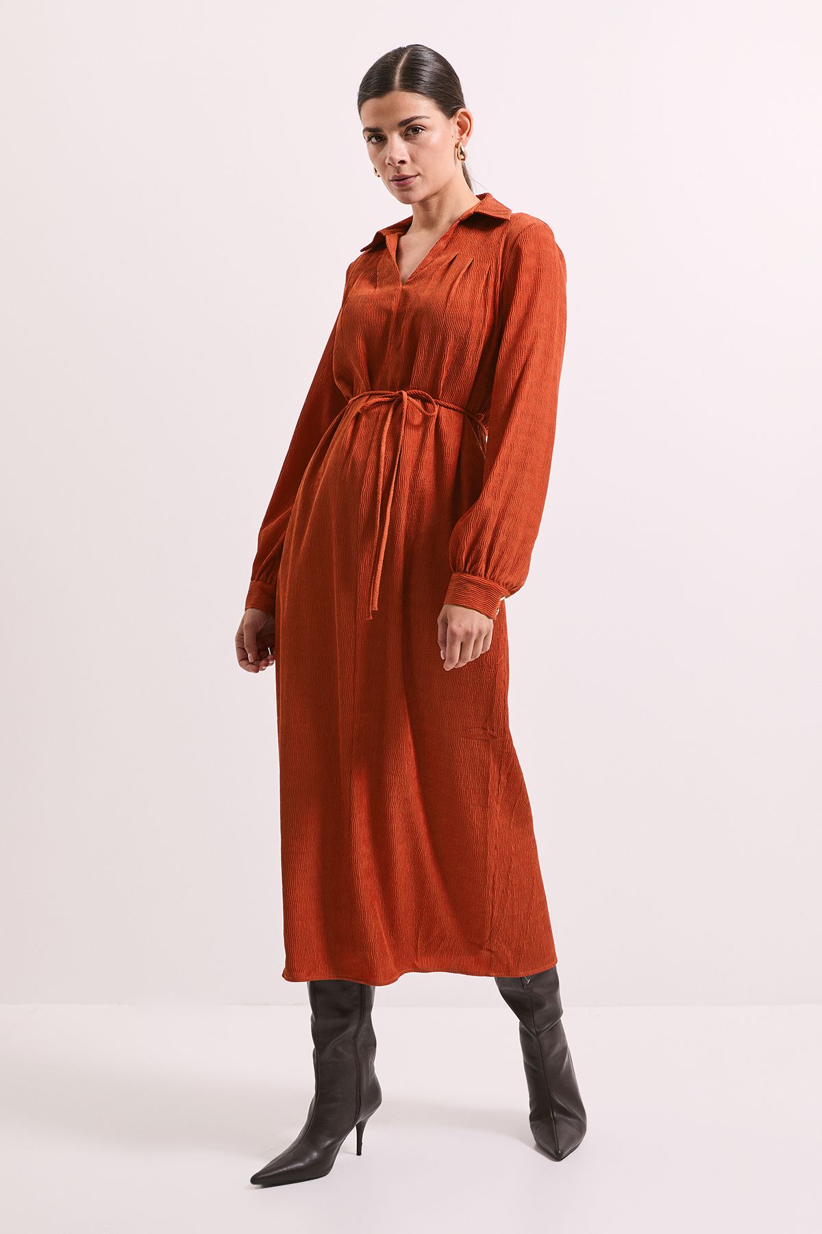 Crinkle Column Shirt Mid Dress