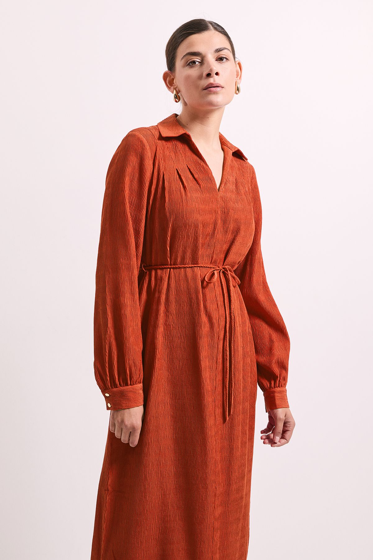Crinkle Column Shirt Mid Dress - Image 2
