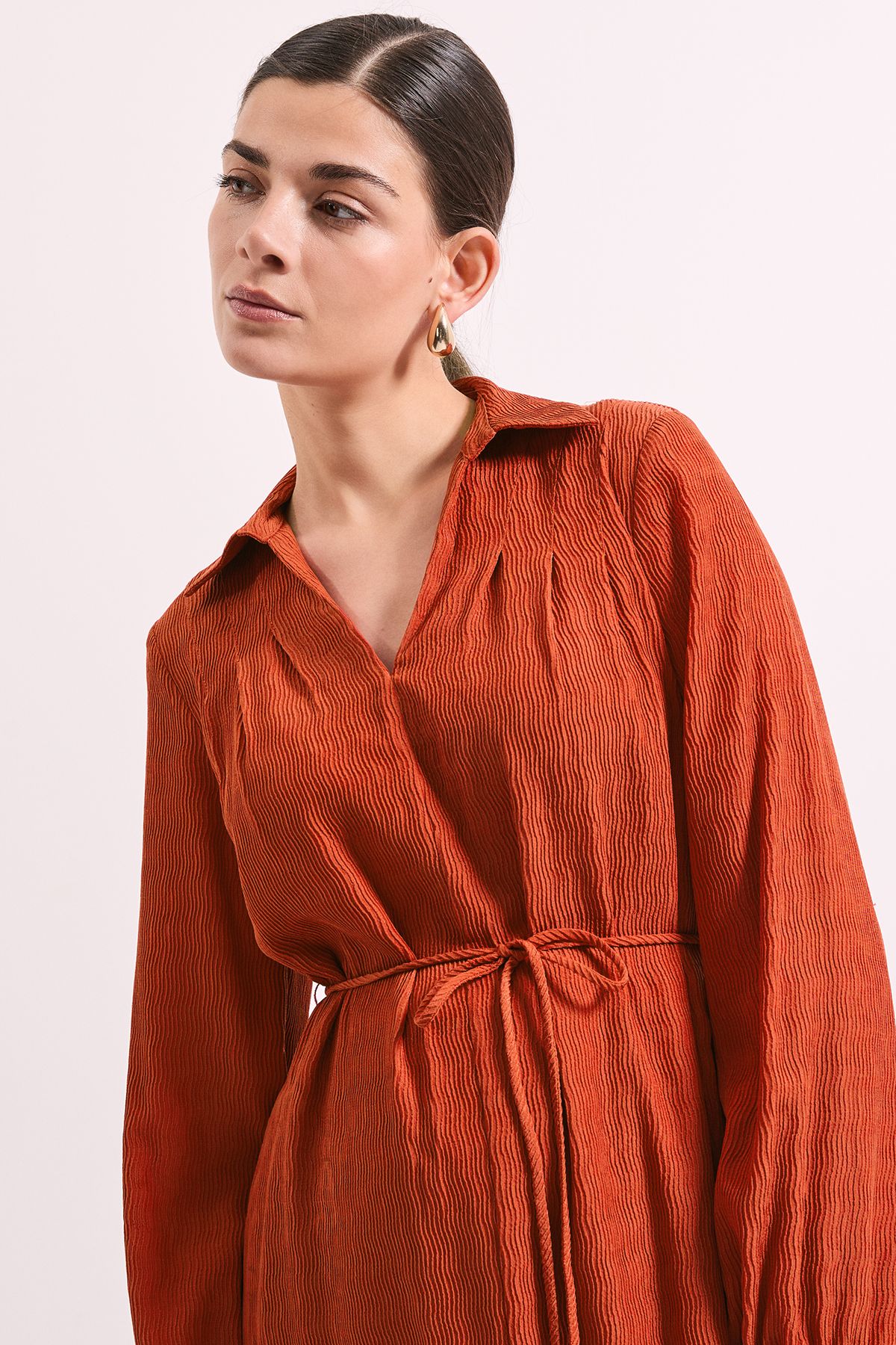 Crinkle Column Shirt Mid Dress - Image 3