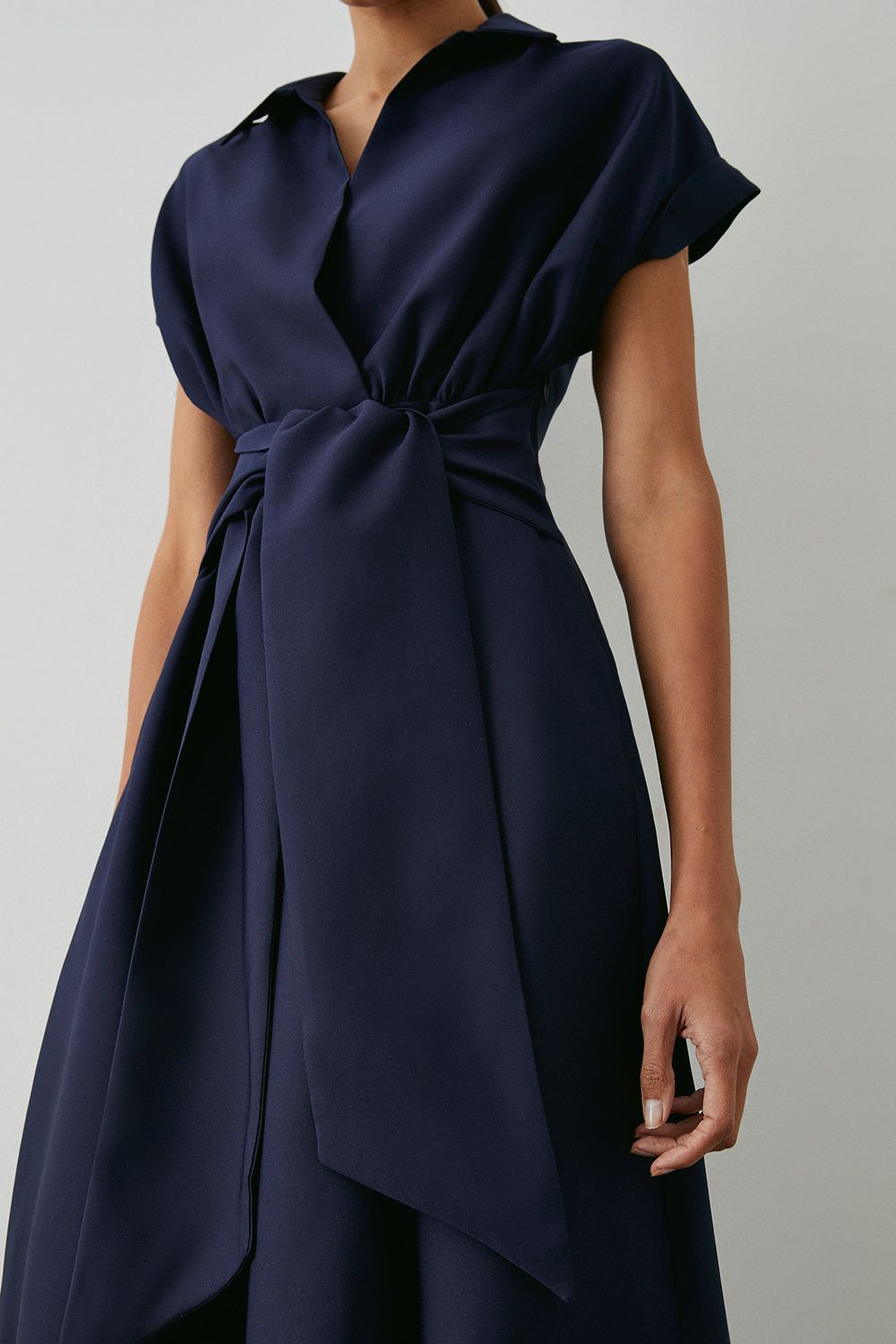 Navy Front Tie Shirt Midi Dress - Image 2