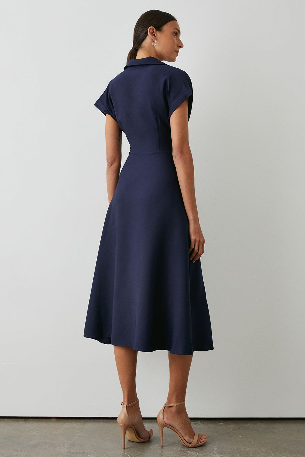 Navy Front Tie Shirt Midi Dress - Image 3