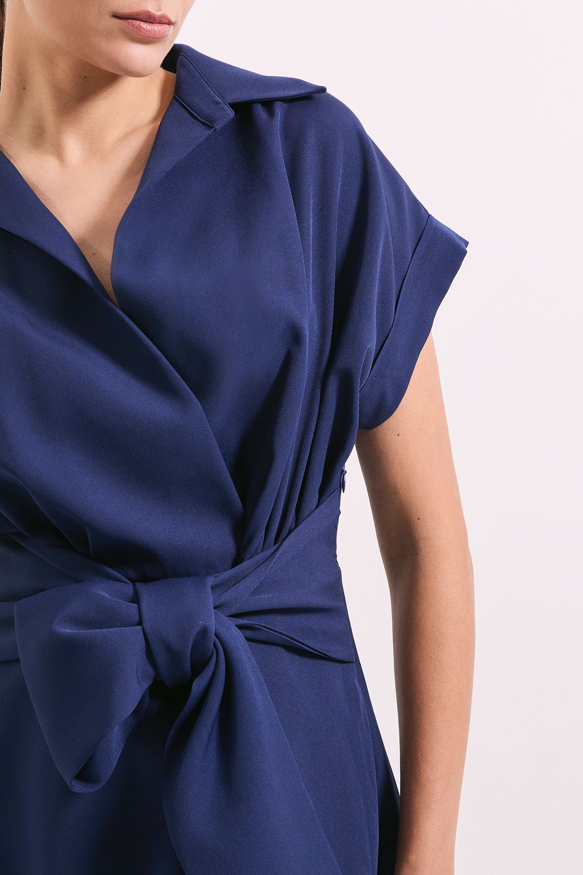 Navy Front Tie Shirt Midi Dress - Image 5
