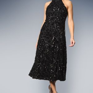 Tie Back Halterneck Sequin Fit & Flare Midi Dress