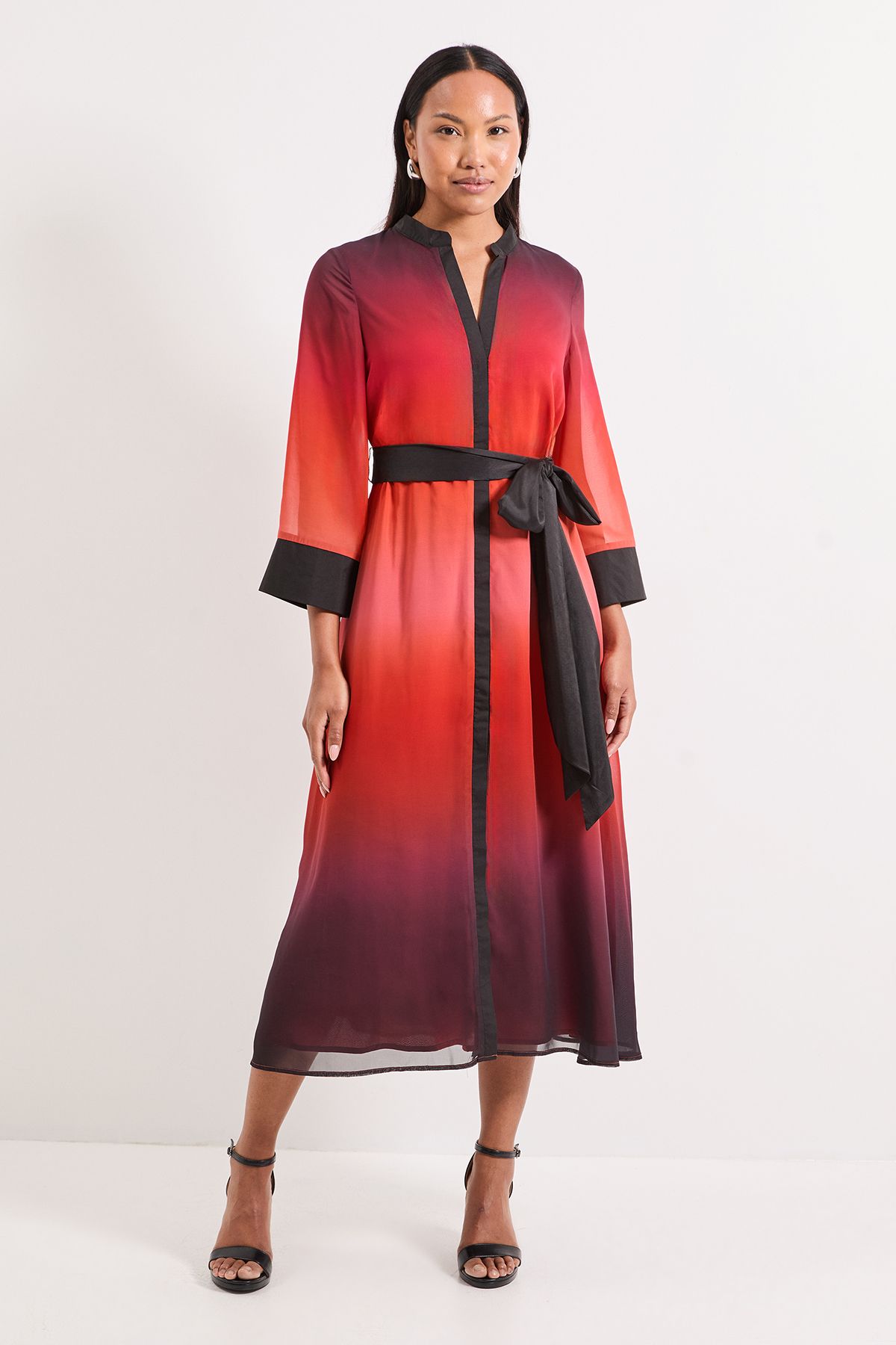 Ombre Organza Contrast Shirt Dress