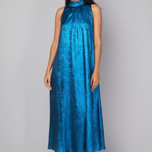 Halterneck Pleated Metallic Midaxi Dress