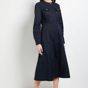 Utility Pocket Collarless Shirt Dress
