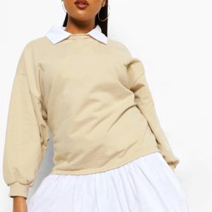 Plus Collared Cotton Poplin Hem Shirt Dress
