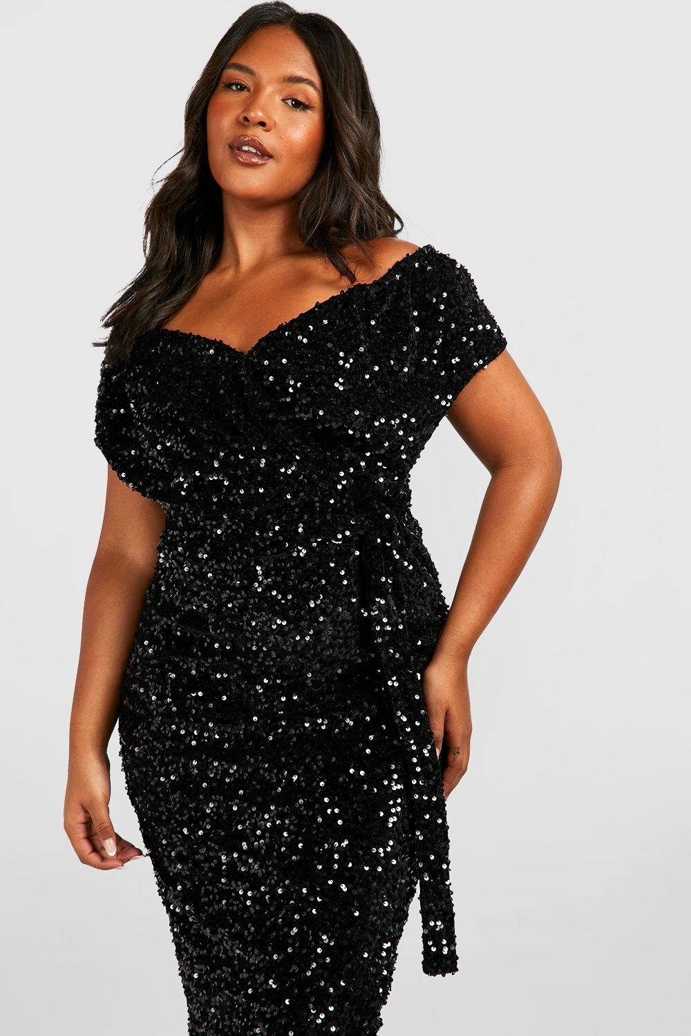 Plus Sequin Off The Shoulder Wrap Midi Dress - Image 3