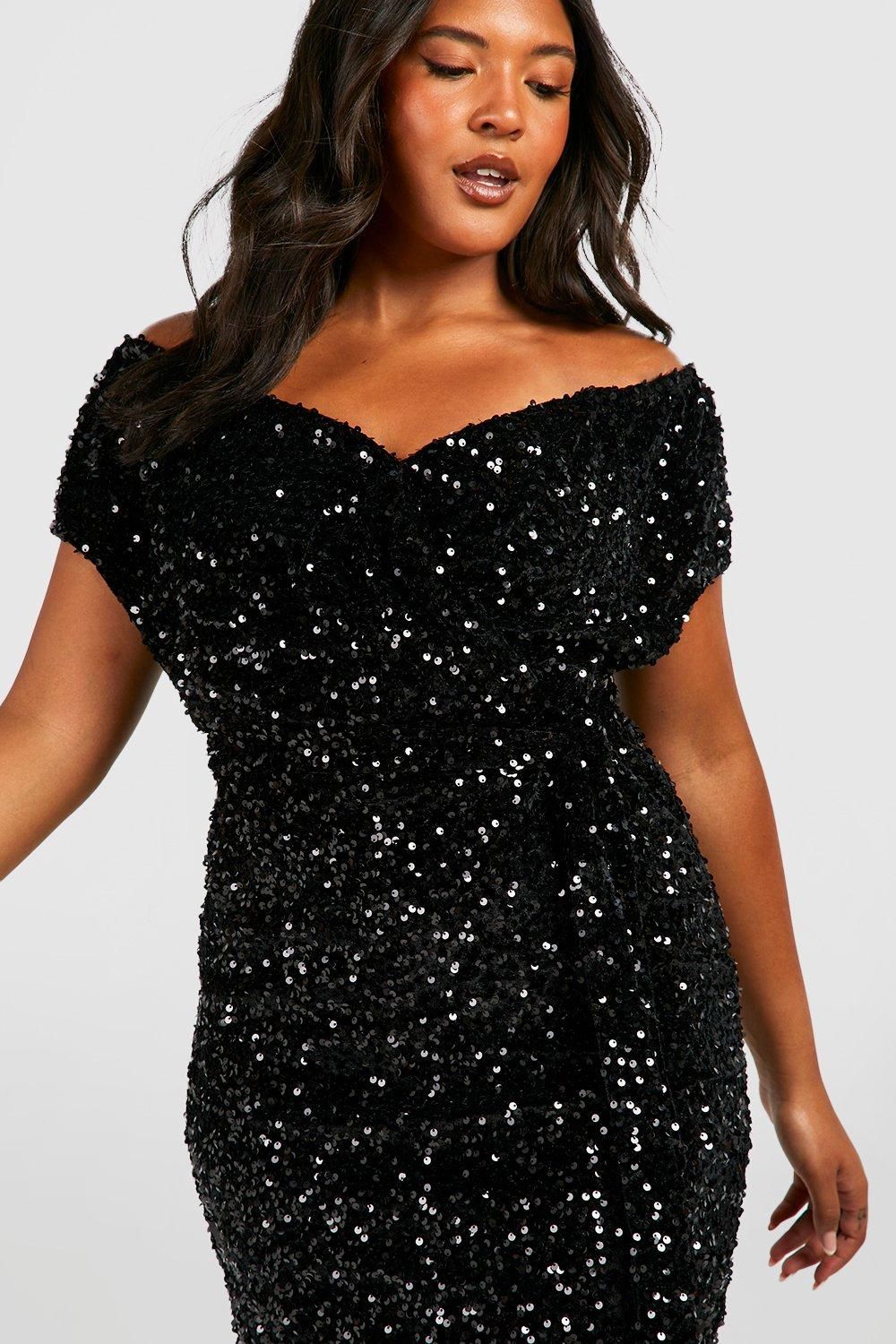 Plus Sequin Off The Shoulder Wrap Midi Dress - Image 4