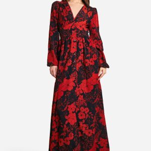 Tall Floral Print Button Through Plunge Maxi