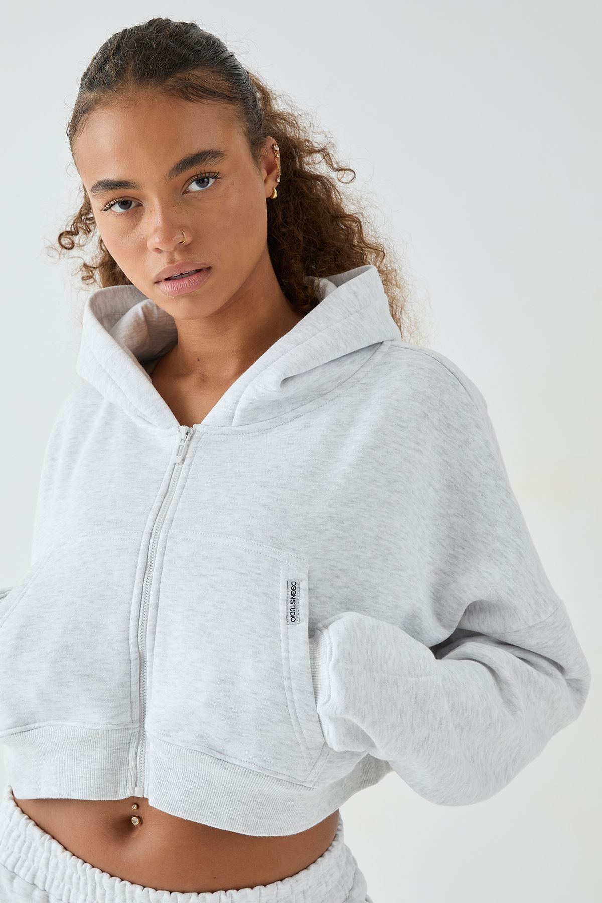 DSGN Studio Boxy Crop Zip Through Hoodie