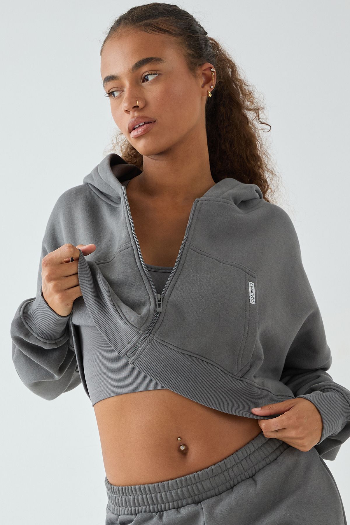 DSGN Studio Boxy Crop Zip Through Hoodie