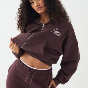 DSGN Studio Contrast Script Boxy Crop Zip Through Hoodie