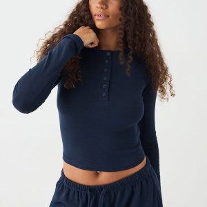 DSGN Studio Button Detail Embroidered Long Sleeve Top
