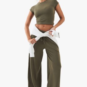 DSGN Studio Embroidered Rib Wide Leg Trouser