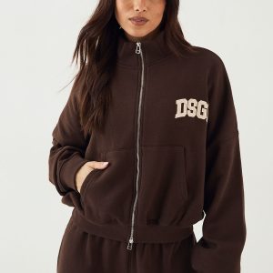 DSGN Studio Cord Applique Zip Through Bomber Sweatshirt