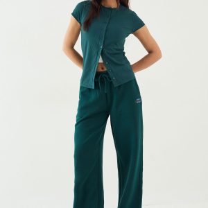 DSGN Studio Ultra Sculpt Rib Button Through Short Sleeve Top