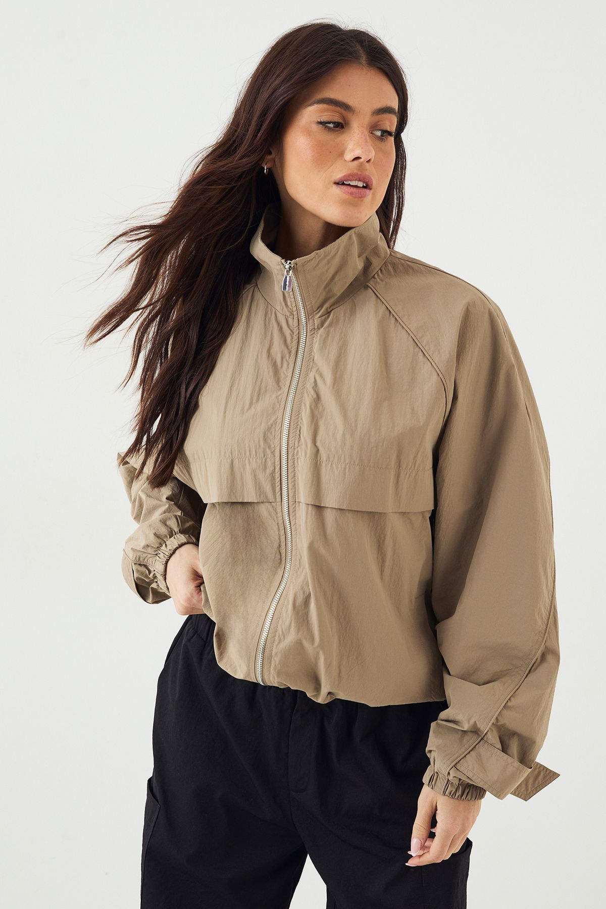 DSGN Studio Nylon Zip Through Funnel Neck Track Jacket