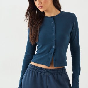 DSGN Studio Button Through Crew Neck Long Sleeve Top