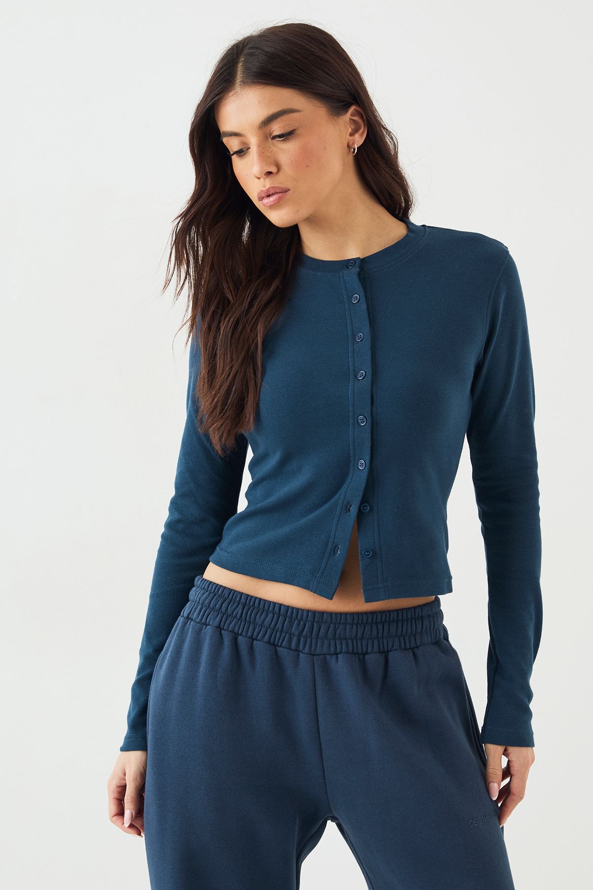 DSGN Studio Button Through Crew Neck Long Sleeve Top