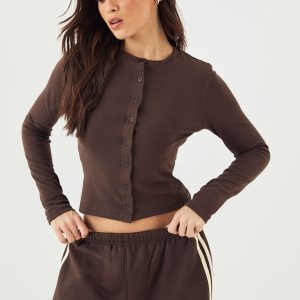 DSGN Studio Button Through Crew Neck Long Sleeve Top