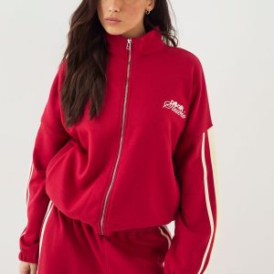 DSGN Studio Side Stripe Funnel Neck Oversized Bomber Sweatshirt